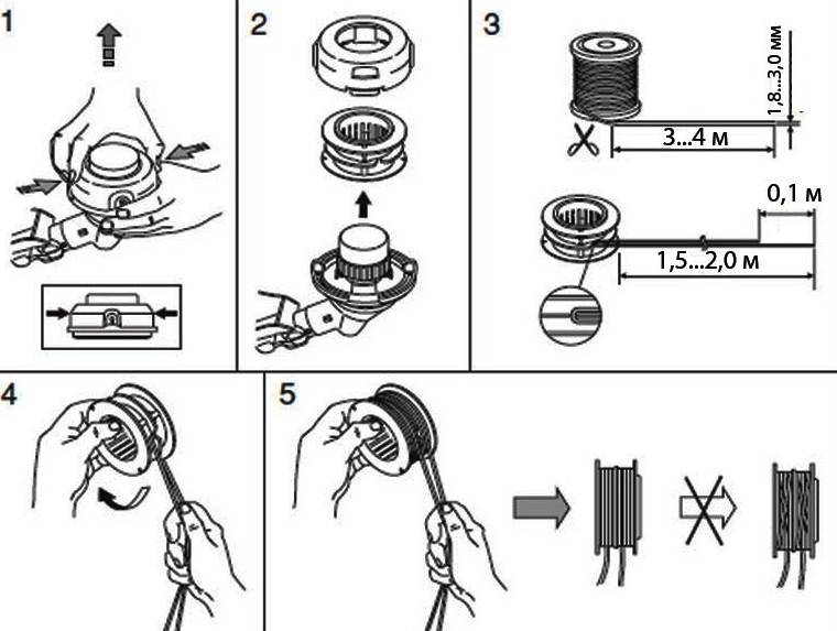 Как установить леску на катушку триммера электрического